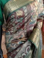 Multicolor Printed Dola Silk Saree with Zari Border - Image 2