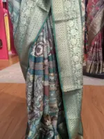 Multicolor Printed Dola Silk Saree with Zari Border - Image 5