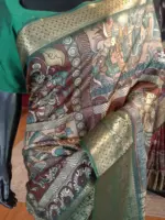 Multicolor Printed Dola Silk Saree with Zari Border - Image 4