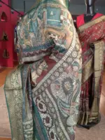 Multicolor Printed Dola Silk Saree with Zari Border - Image 6