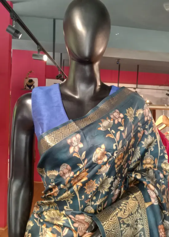 Multicolor Printed Dola Silk Saree with Zari Border