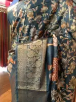 Multicolor Printed Dola Silk Saree with Zari Border - Image 2
