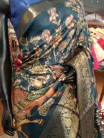 Multicolor Printed Dola Silk Saree with Zari Border - Image 3