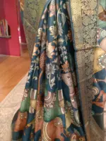 Multicolor Printed Dola Silk Saree with Zari Border - Image 5