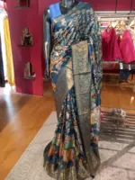 Multicolor Printed Dola Silk Saree with Zari Border - Image 6