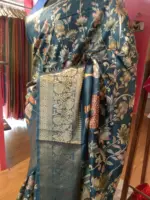 Multicolor Printed Dola Silk Saree with Zari Border - Image 7