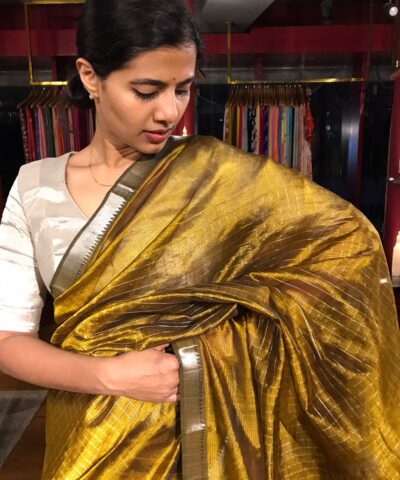 Mehendi Green Mangalagiri Silk Saree with Silver Zari Checks