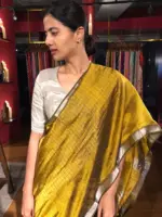 Mehendi Green Mangalagiri Silk Saree with Silver Zari Checks - Image 3