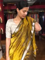 Mehendi Green Mangalagiri Silk Saree with Silver Zari Checks - Image 6