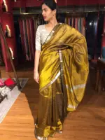 Mehendi Green Mangalagiri Silk Saree with Silver Zari Checks - Image 7