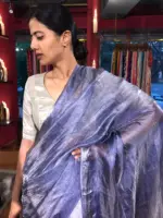 Ink Blue Tissue Silk Saree woven in Silver Zari