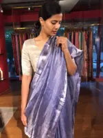 Ink Blue Tissue Silk Saree woven in Silver Zari - Image 2