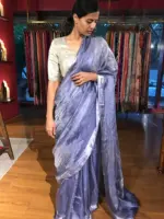Ink Blue Tissue Silk Saree woven in Silver Zari - Image 6