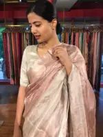 Nude Ombre Tissue Silk Saree woven in Silver Zari - Image 2