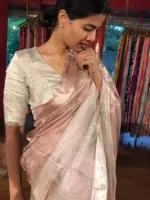 Nude Ombre Tissue Silk Saree woven in Silver Zari