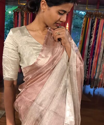 Nude Ombre Tissue Silk Saree woven in Silver Zari