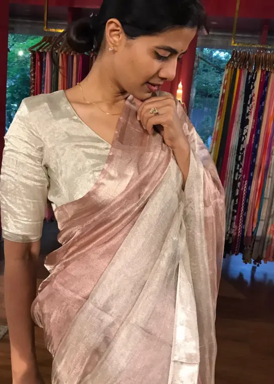 Nude Ombre Tissue Silk Saree woven in Silver Zari