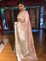 Nude Ombre Tissue Silk Saree woven in Silver Zari - Image 4