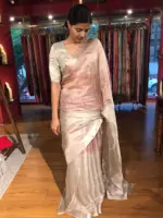 Nude Ombre Tissue Silk Saree woven in Silver Zari - Image 3
