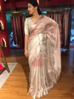 Nude Ombre Tissue Silk Saree woven in Silver Zari - Image 6
