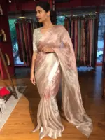 Nude Ombre Tissue Silk Saree woven in Silver Zari - Image 5