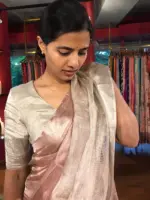 Nude Ombre Tissue Silk Saree woven in Silver Zari - Image 8