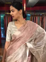 Nude Ombre Tissue Silk Saree woven in Silver Zari - Image 7