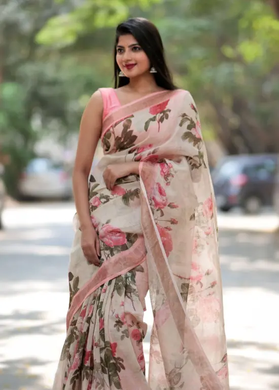 Blue Printed Tussar Silk Saree