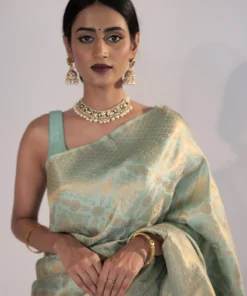 Pastel Blue Banarasi Silk Saree with Gold Zari Weaves