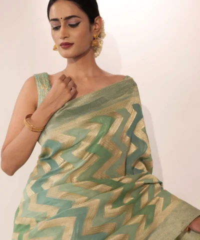 Pista Green Banarasi Georgette Silk Saree