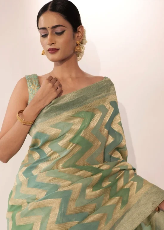 Pista Green Banarasi Georgette Silk Saree