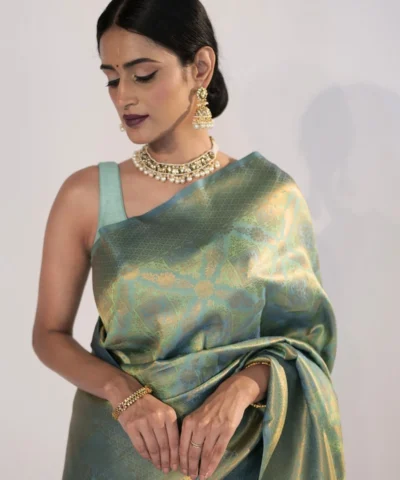 Pista Green Banarasi  Silk Saree with gold zari weaves