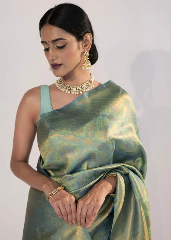Pista Green Banarasi  Silk Saree with gold zari weaves