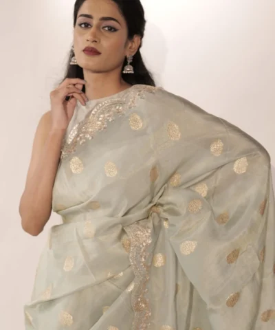 Blue Tissue Silk Saree with Beautiful Embroidery