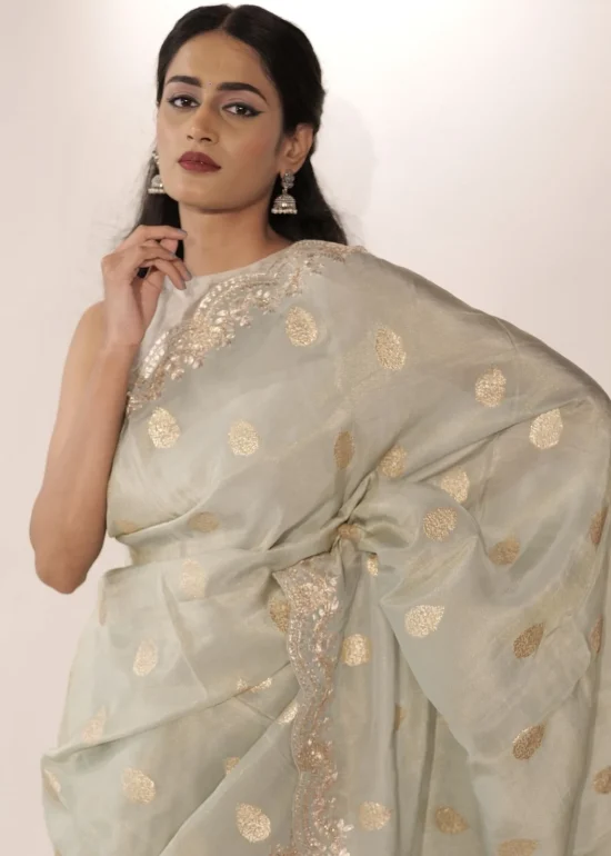 Blue Tissue Silk Saree with Beautiful Embroidery