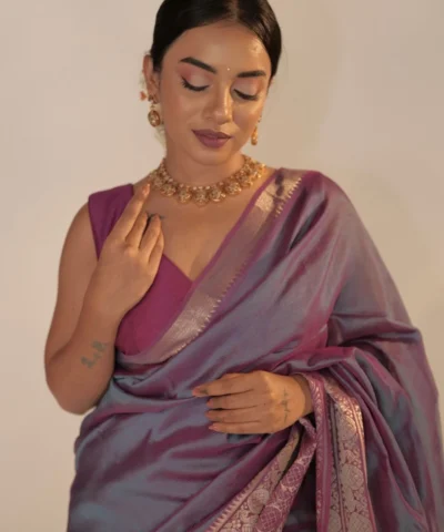 Dainty Blue Mangalgiri Silk Saree with Kanchi Zari Border