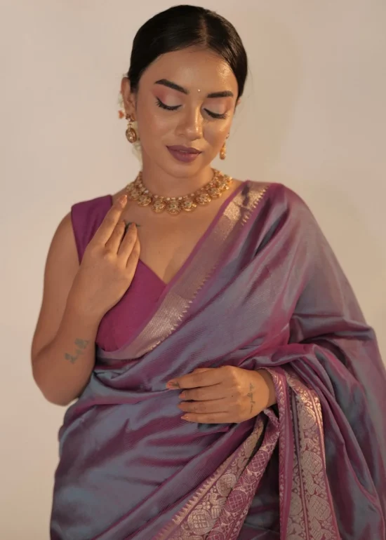 Dainty Blue Mangalgiri Silk Saree with Kanchi Zari Border