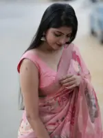Pink Digital Printed Handwoven Linen Saree - Image 4