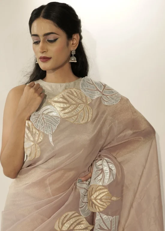 Beige Tissue Silk Saree with Beautiful Cutwork