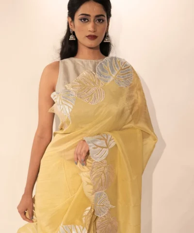 Yellow Tissue Silk Saree with Beautiful Cutwork