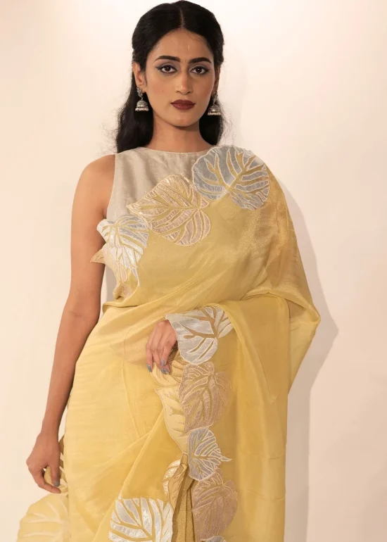 Yellow Tissue Silk Saree with Beautiful Cutwork
