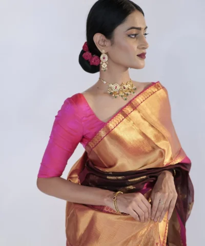 Coffee Brown Organza Silk Saree with Kanchi Zari Border