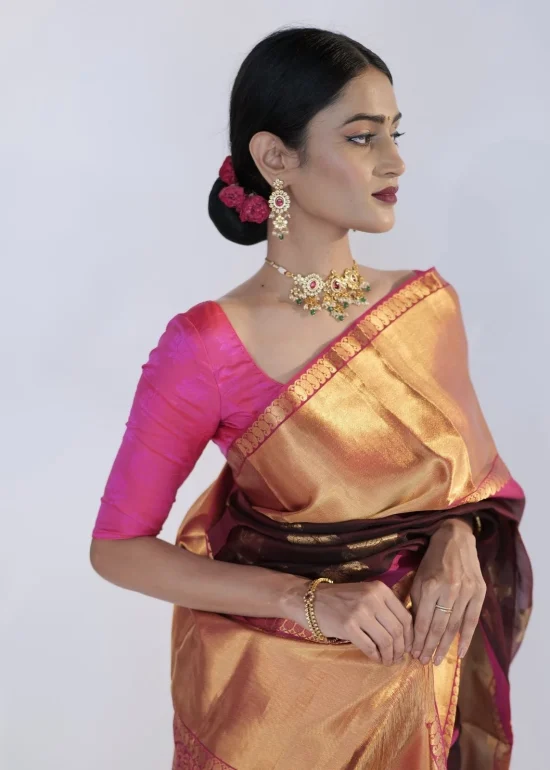 Coffee Brown Organza Silk Saree with Kanchi Zari Border
