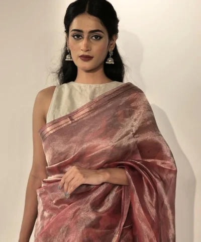 Magenta Printed Tissue Silk Saree With Beatiful Zari Border