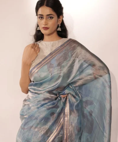 Blue Printed Tissue Silk Saree