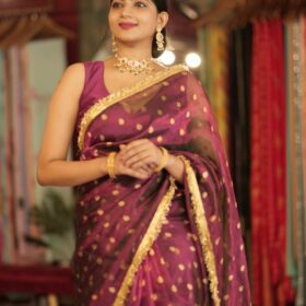 Magenta Dual Tone Tissue Silk Saree highlighted with Gota Detailing