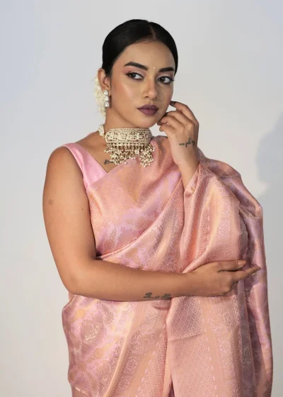 Pastel Pink Banarasi Soft Silk Saree