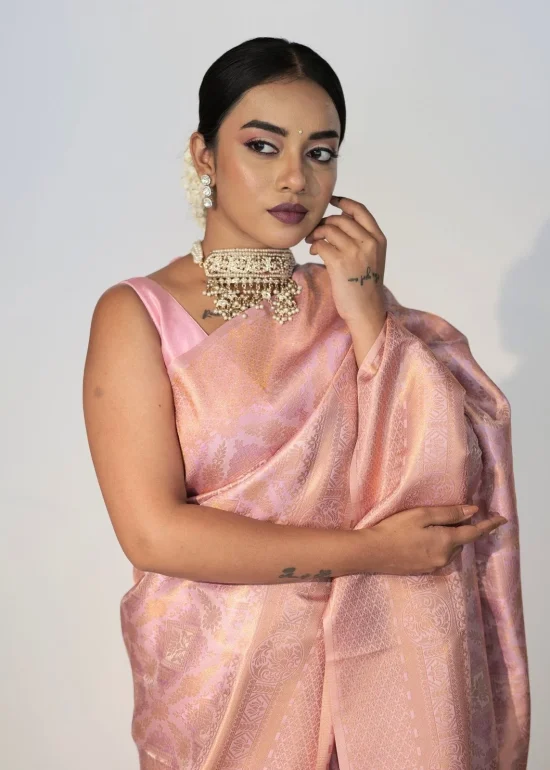Pastel Pink Banarasi Soft Silk Saree