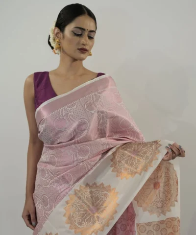 Baby Pink Banarasi Silk Saree