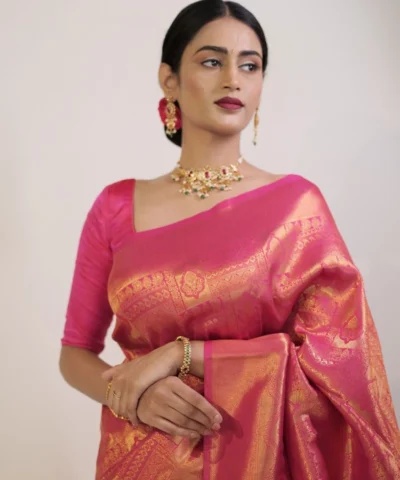Pink Banarasi Soft Silk Saree